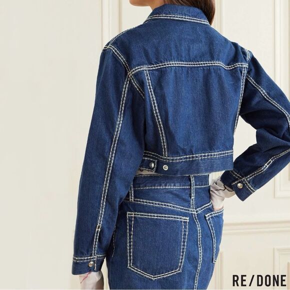 RE/ DONE **NWT** Cropped Chunky Stitch 'Trucker' Indigo Denim Jacket - Picture 10 of 16
